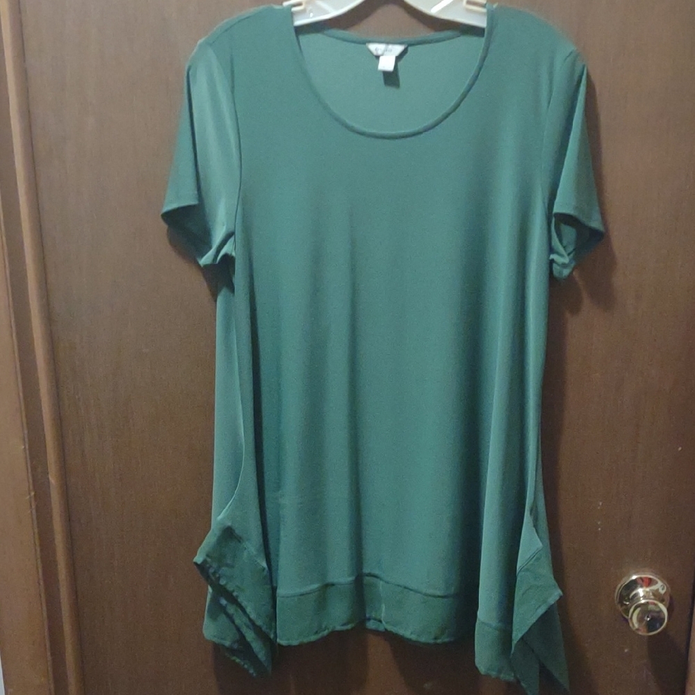 Green Asymmetrical Short Sleeve Tunic